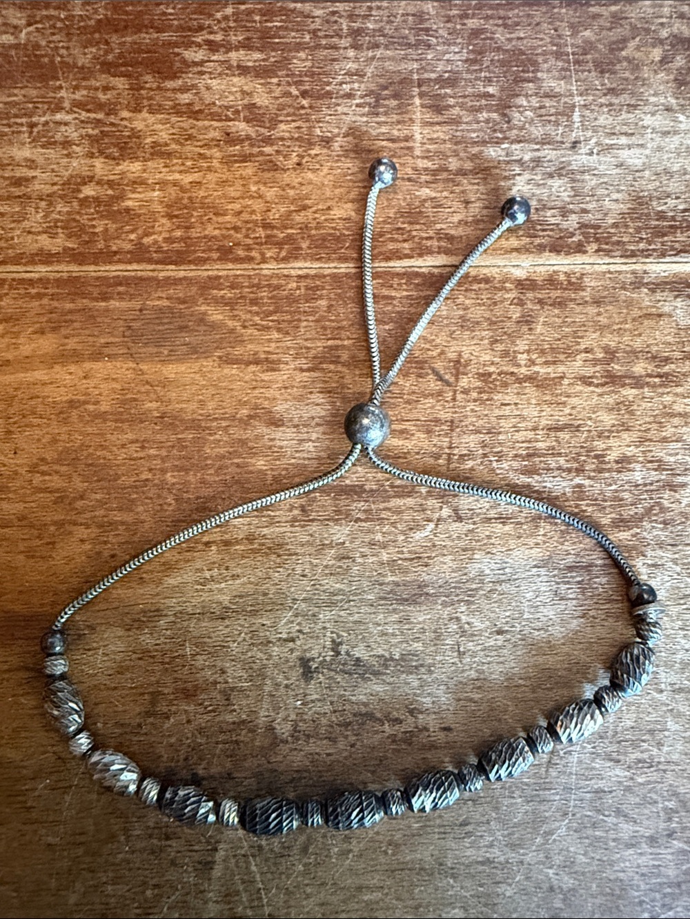Sterling Silver Adjustable Bead Bracelet - Silver